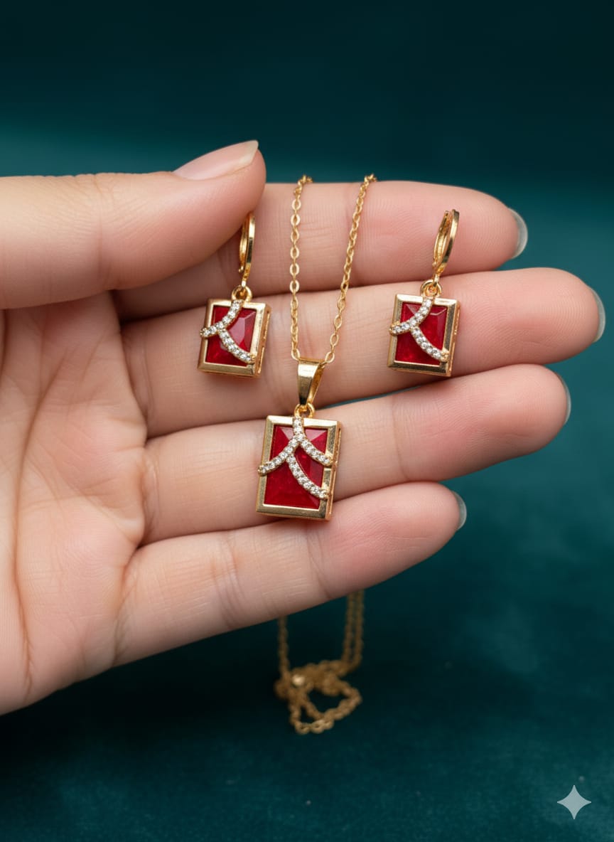 Elegant Square Zircon Locket Set | A1 Quality Rhodium Finish