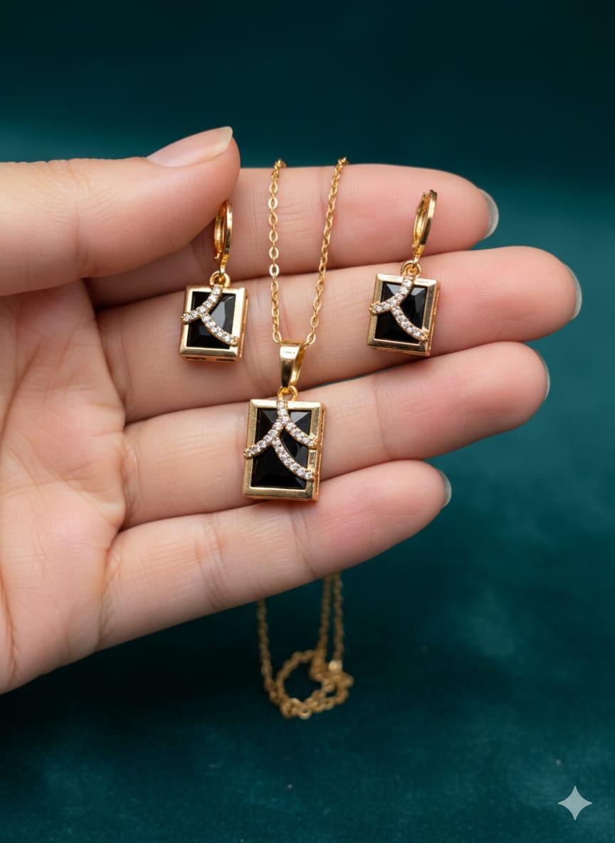 Elegant Square Zircon Locket Set | A1 Quality Rhodium Finish