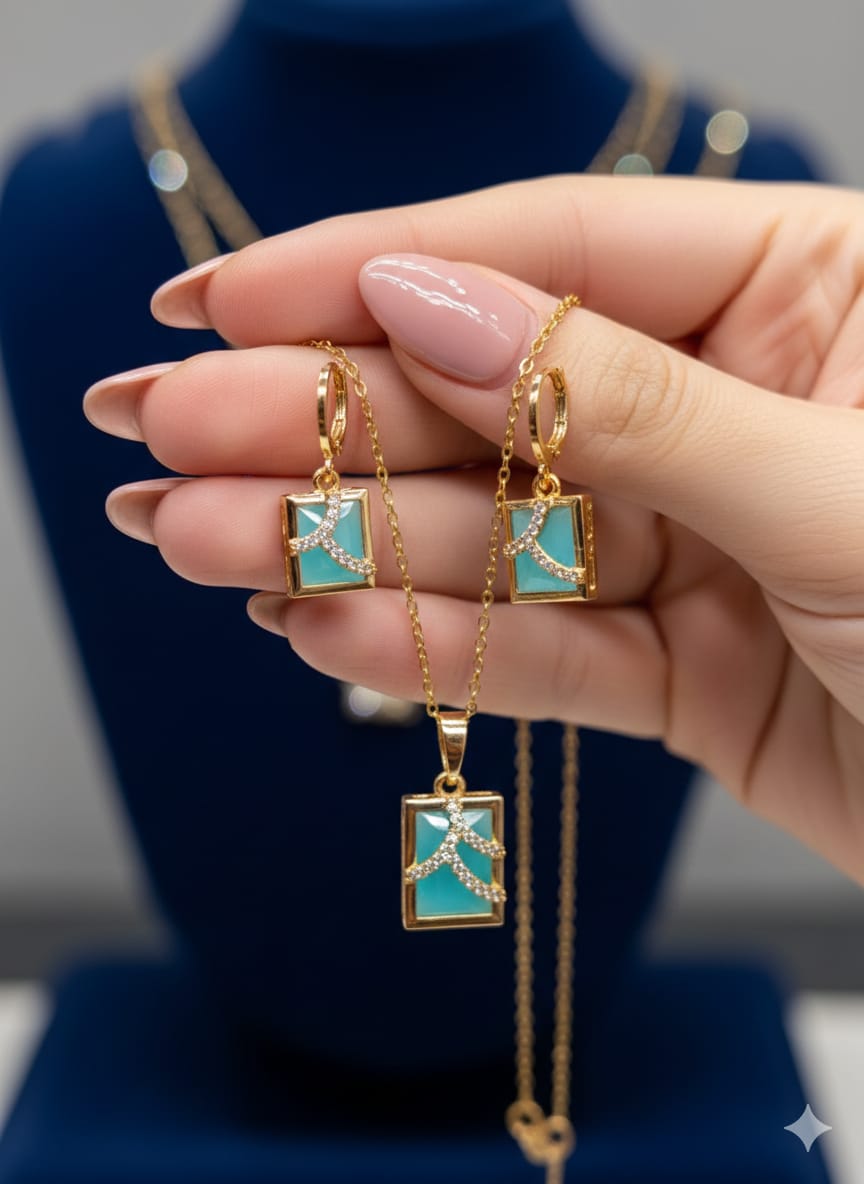 Elegant Square Zircon Locket Set | A1 Quality Rhodium Finish