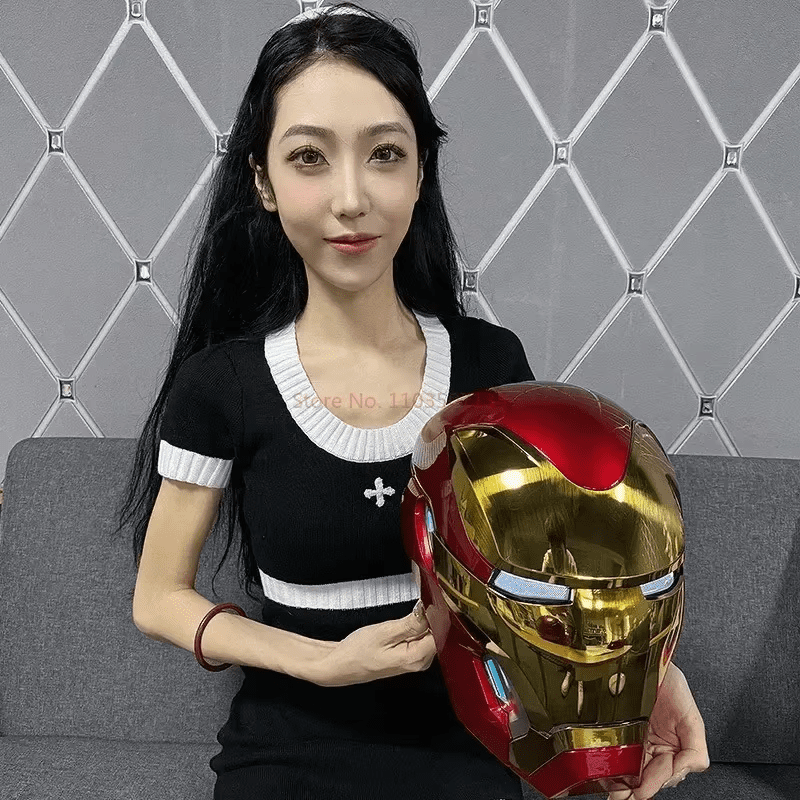 Get the Iron Man 1:1 Helmet Mk5 Mk50 with electric open-close, English voice control, and LED eyes. Perfect for cosplay, collectors, and Marvel fans. Order now for the best price!