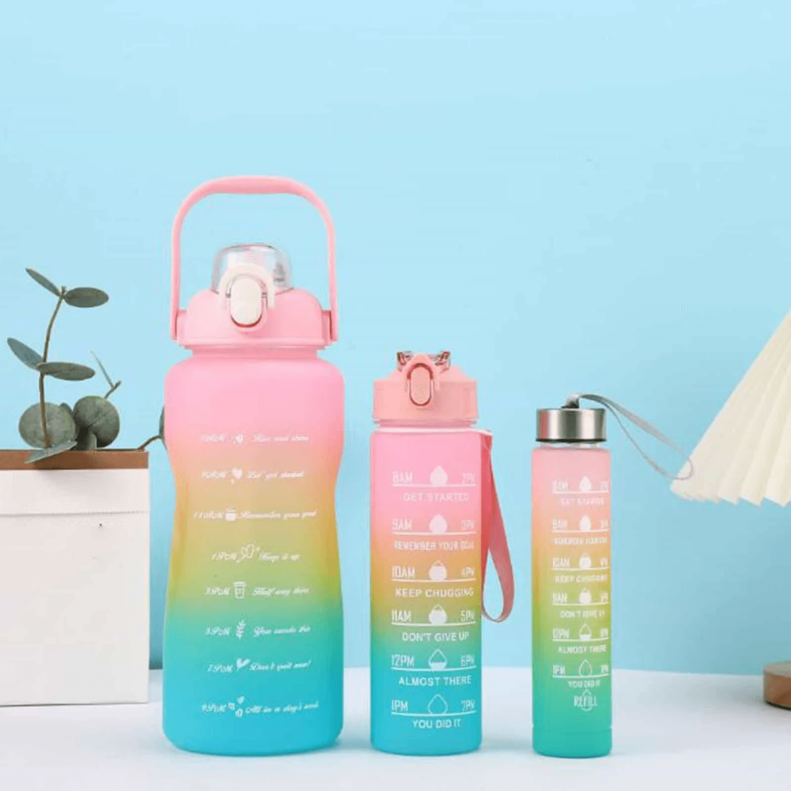 3-in-1 themed motivational water bottles