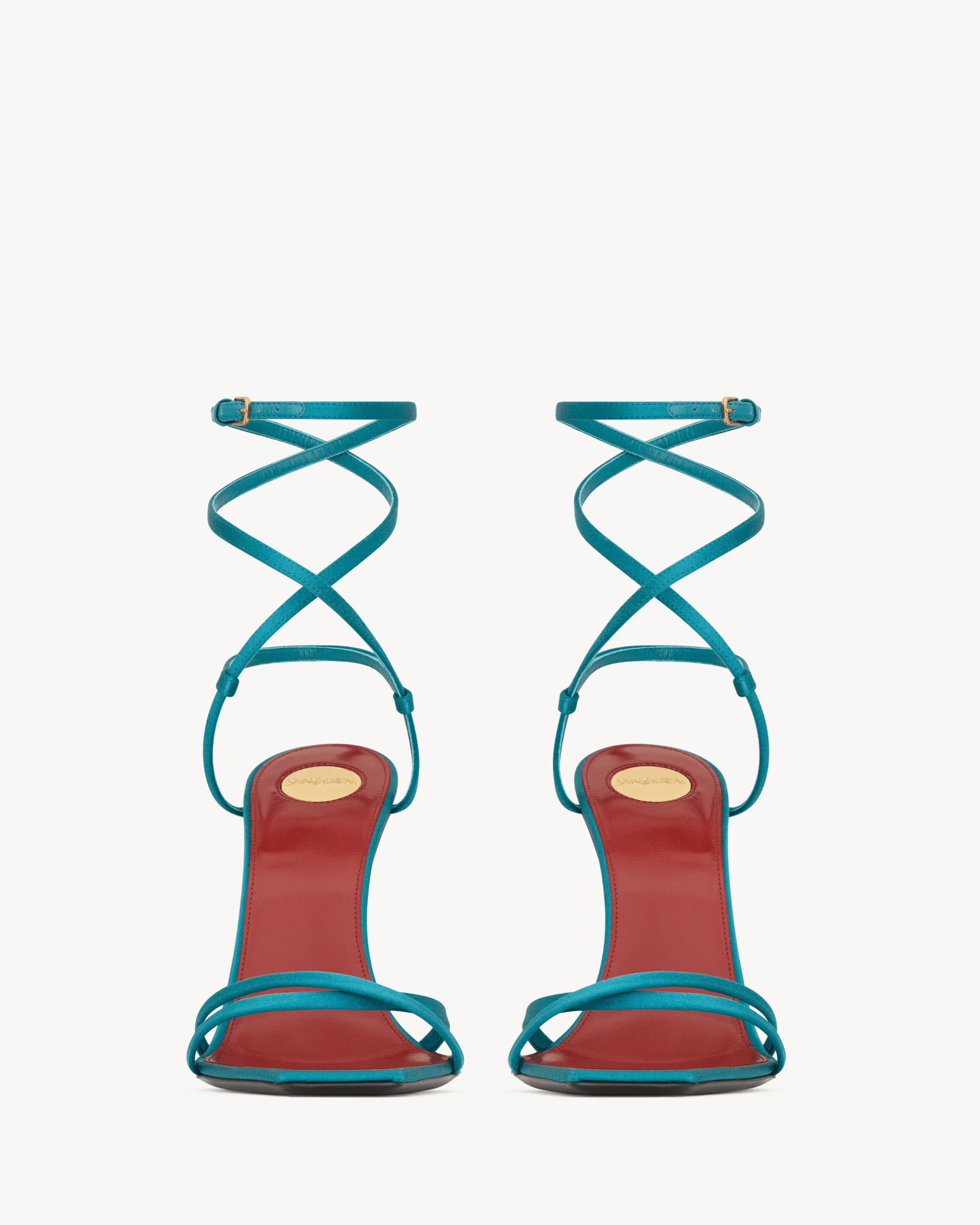 Cassandre heel sandals in gold-tone with crisscross silk straps