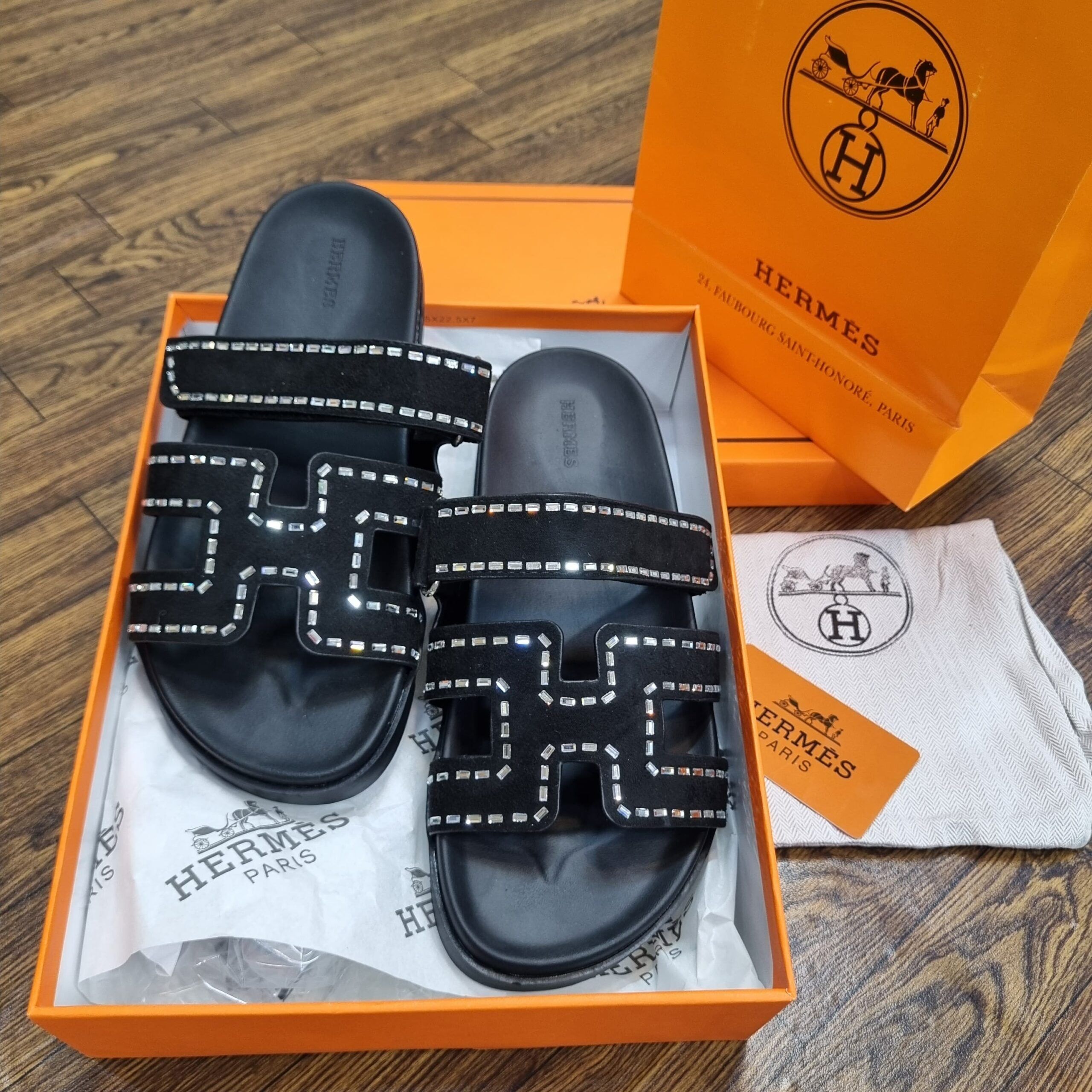 Hermès Chypre Stone Embellished Sandals – Glamour in Every Step