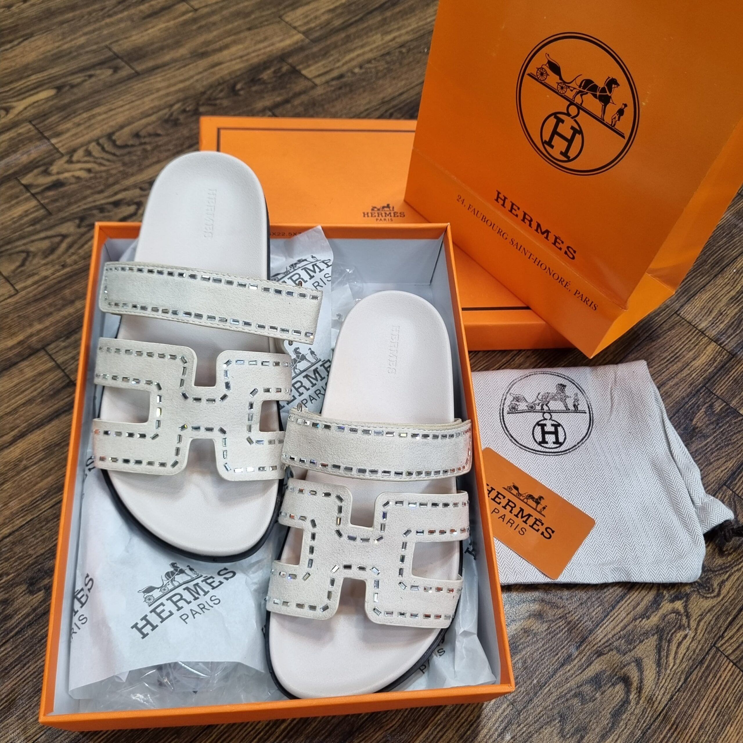 Hermès Chypre Stone Embellished Sandals – Glamour in Every Step