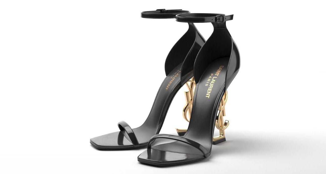 YSL Logo-Heel Sandals in gold hardware