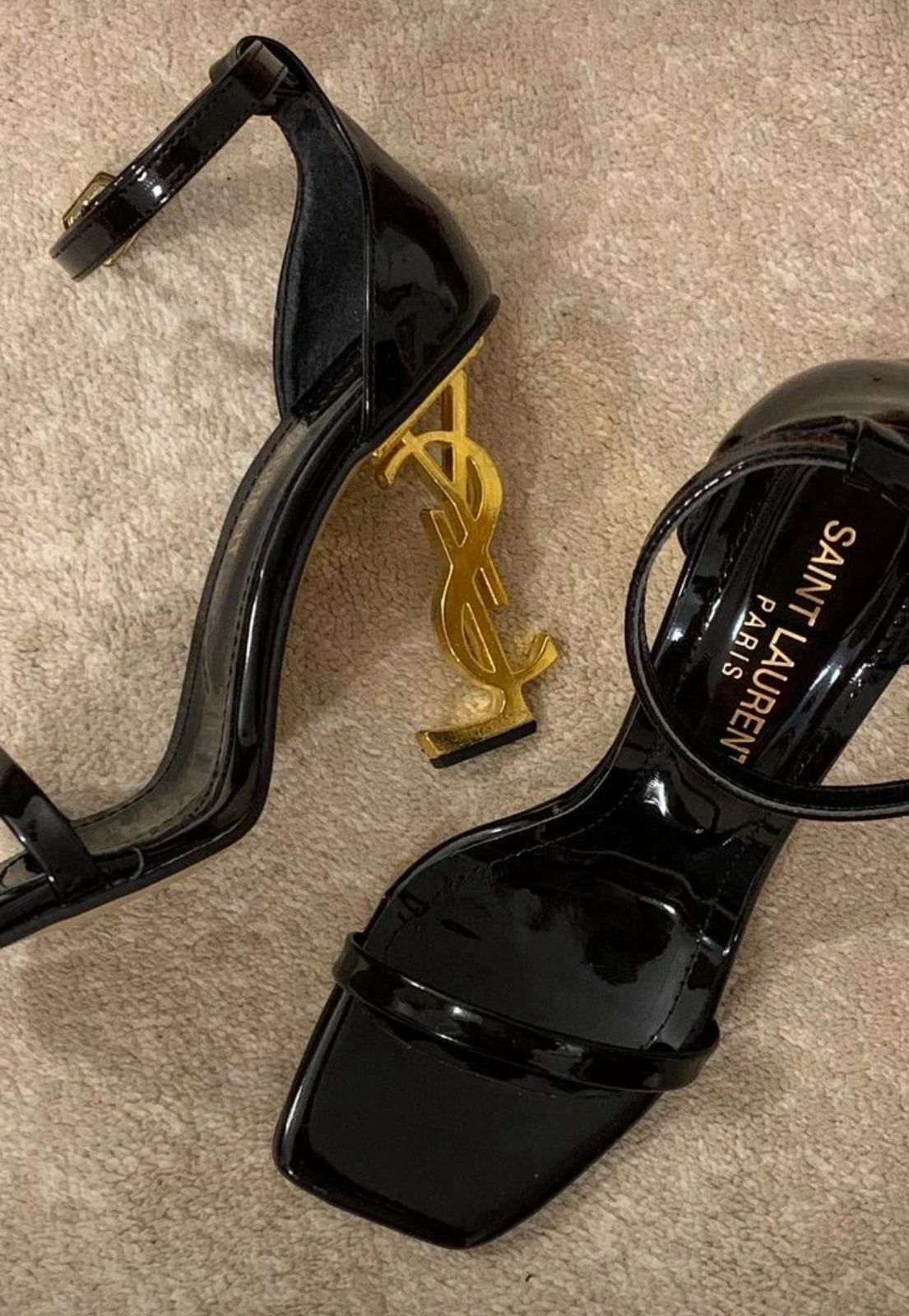YSL Logo-Heel Sandals in gold hardware