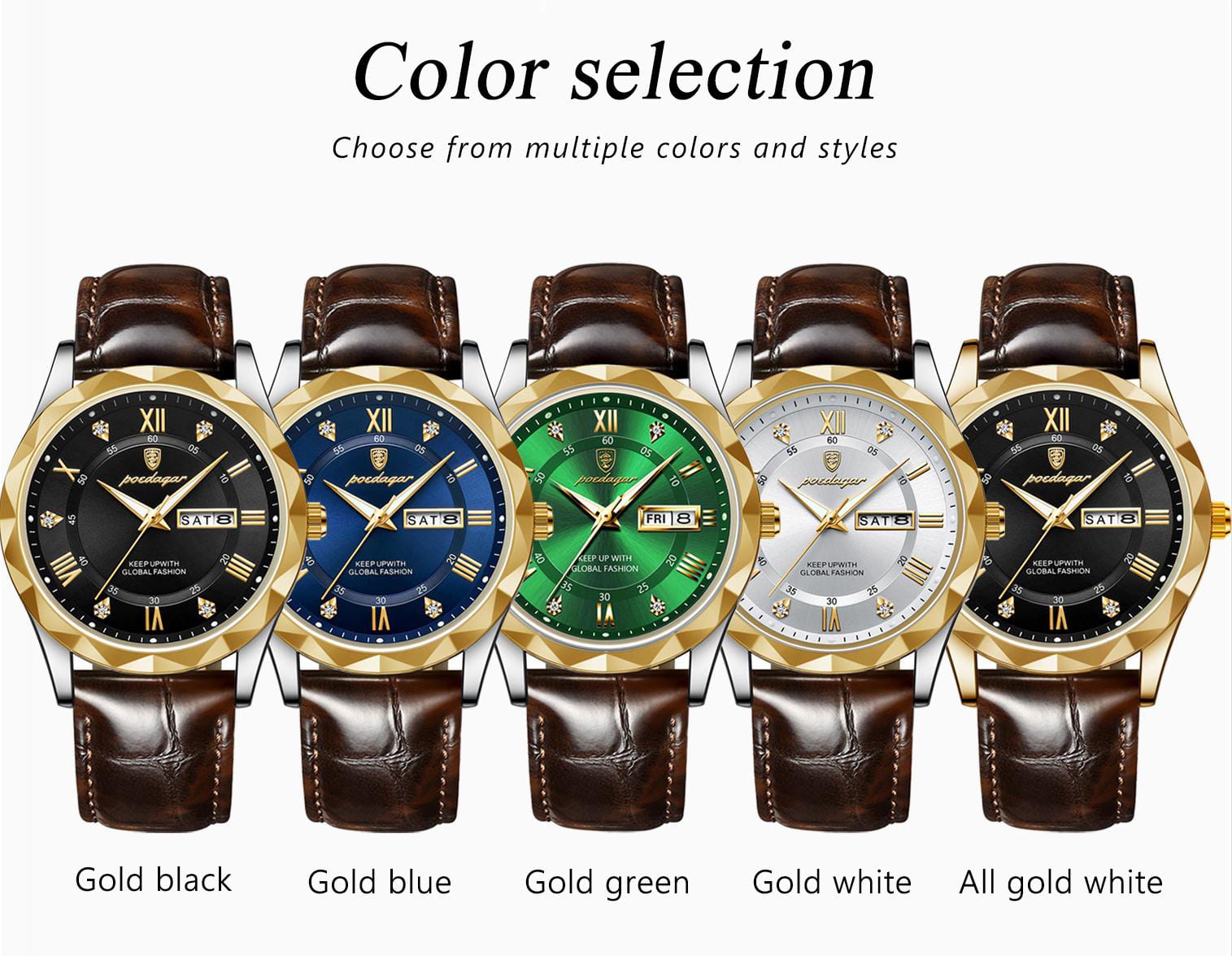 POEDAGAR Original Leather Watch – Stylish Day & Date Watch for Men