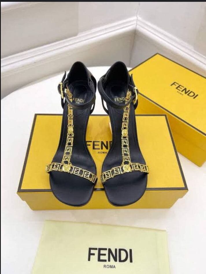 FENDI First Fendace Black Leather Heels | FENDI High Heel Sandals for Women in Pakistan