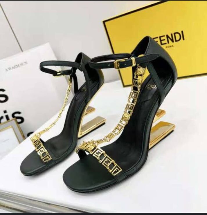 FENDI First Fendace Black Leather Heels | FENDI High Heel Sandals for Women in Pakistan