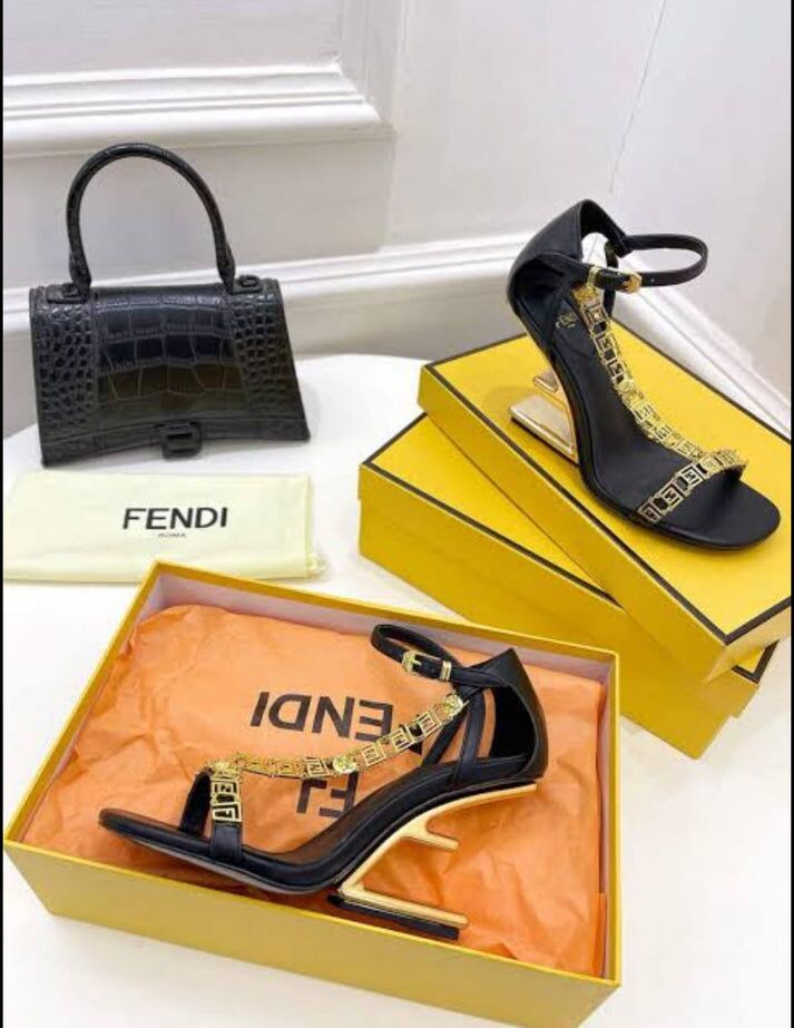 FENDI First Fendace Black Leather Heels | FENDI High Heel Sandals for Women in Pakistan