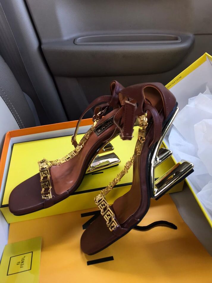 FENDI First Fendace Black Leather Heels | FENDI High Heel Sandals for Women in Pakistan