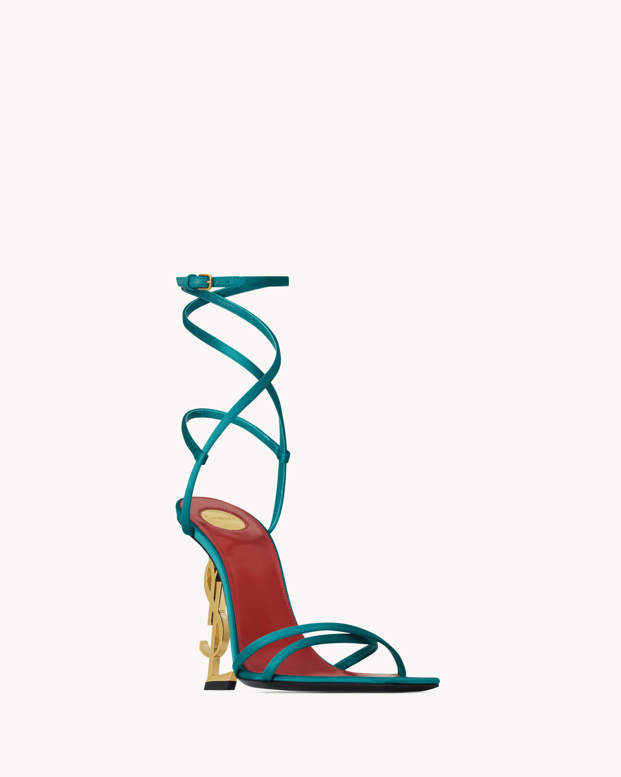 Cassandre heel sandals in gold-tone with crisscross silk straps