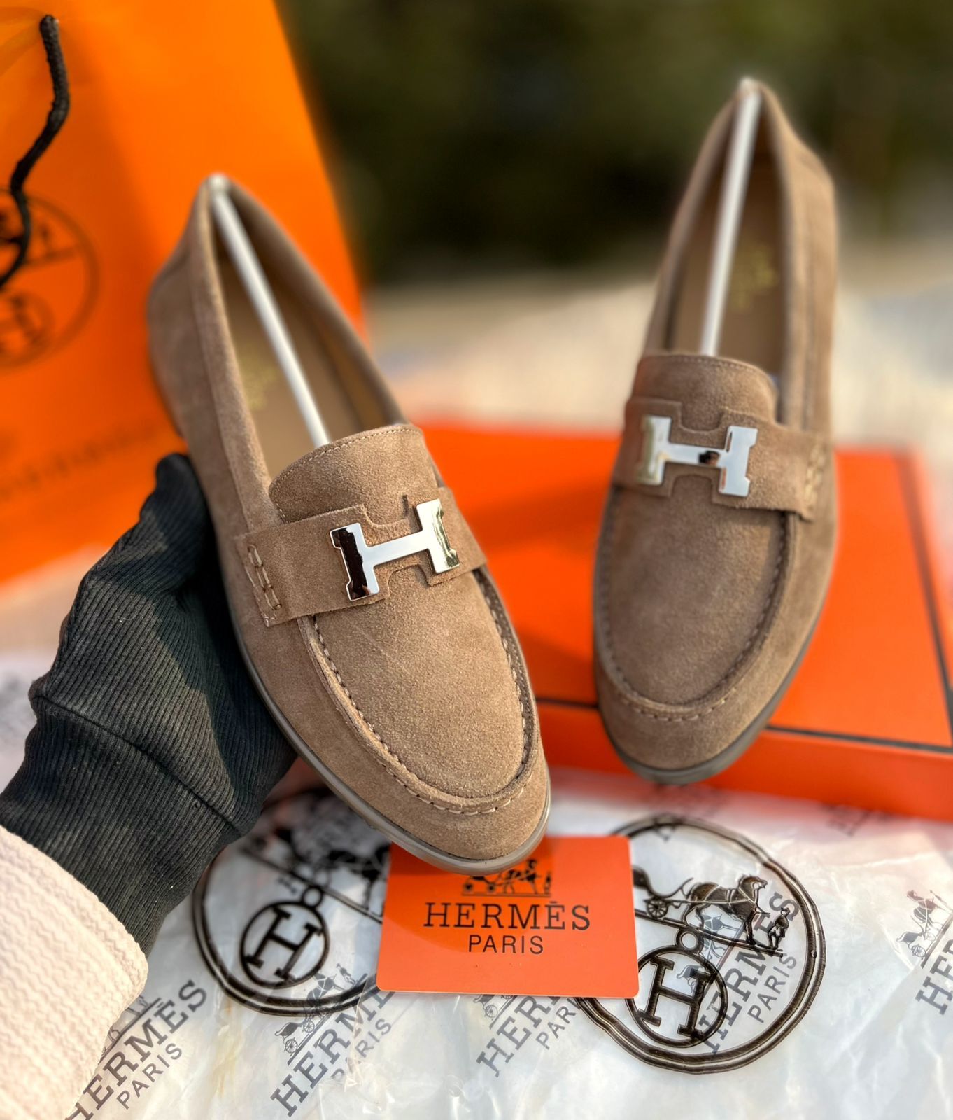 Hermes Paris Suede Loafer Shoes for Women in Pakistan