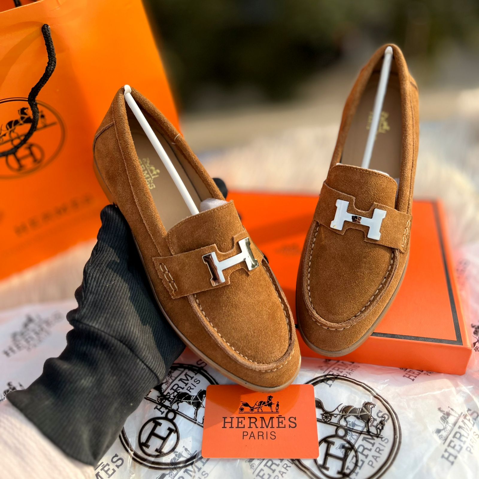 Hermes Paris Suede Loafer Shoes for Women in Pakistan