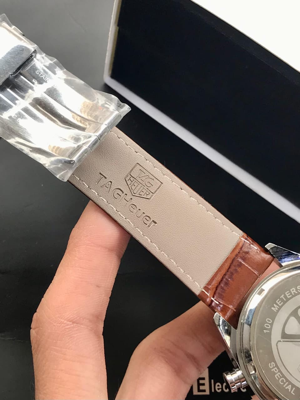 Tag Heuer Carrera Leather Strap Watch Black Dial