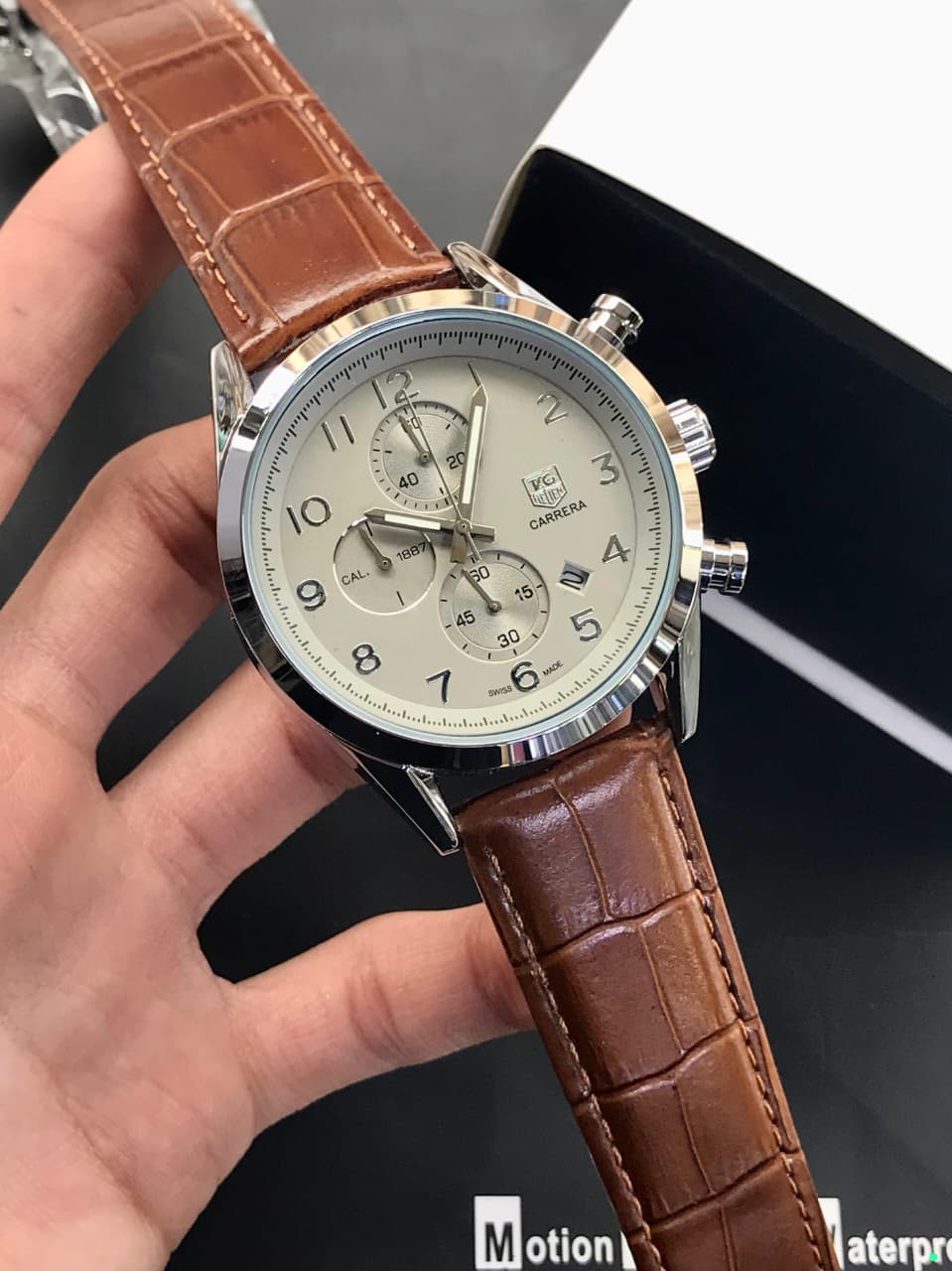 Tag Heuer Carrera Leather Strap Watch Black Dial