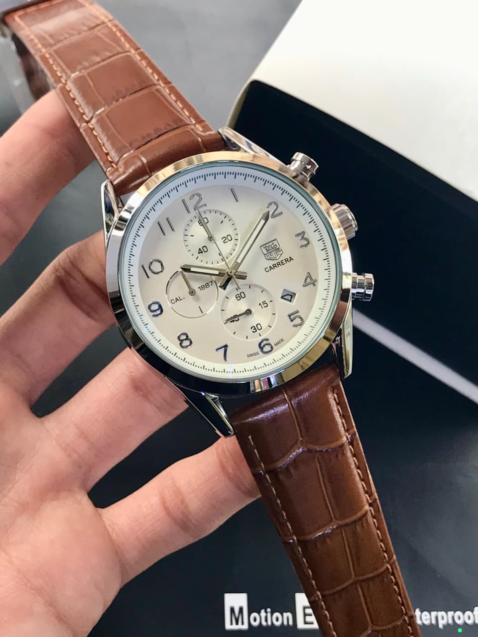 Tag Heuer Carrera Leather Strap Watch Black Dial