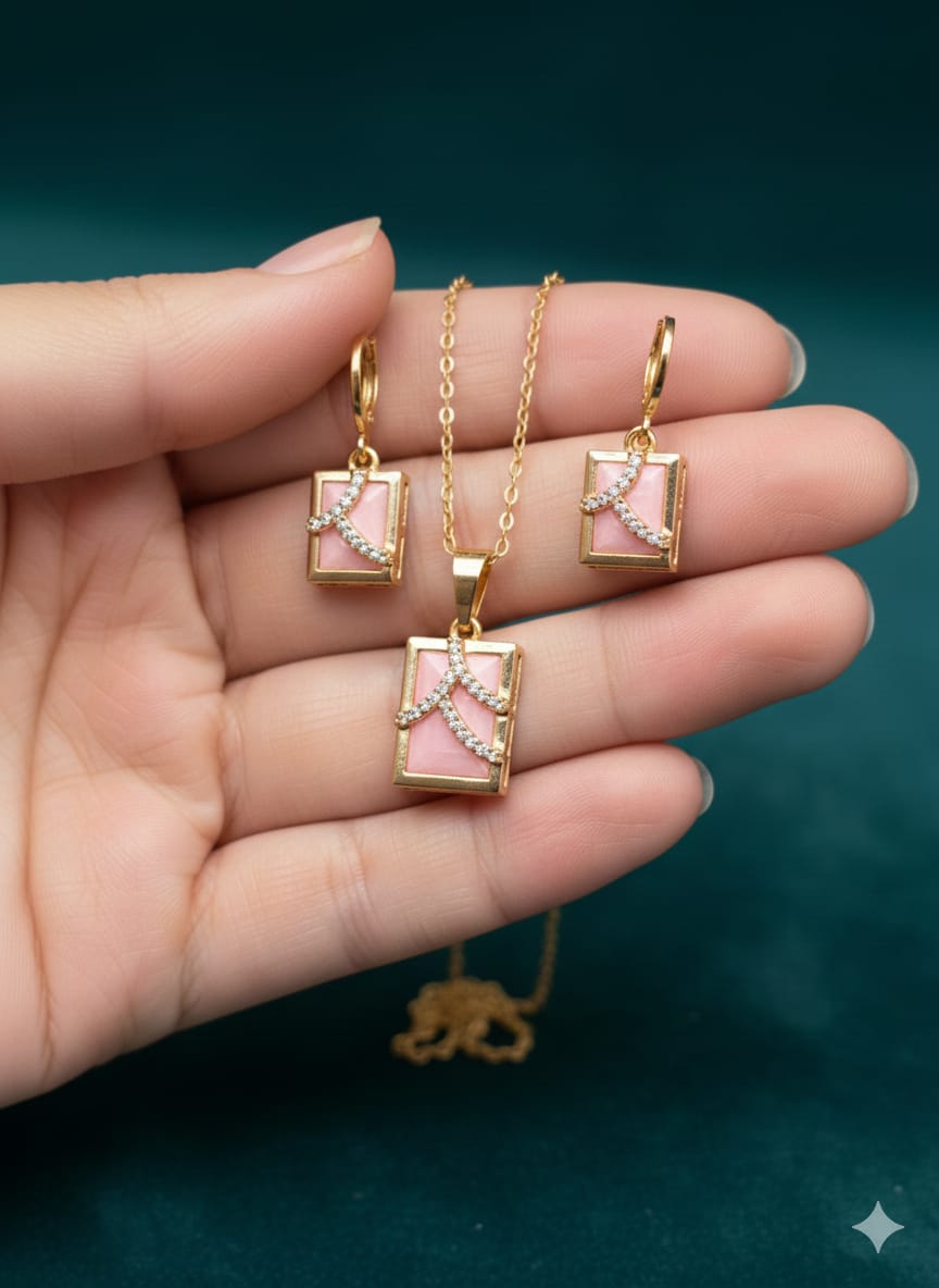 Elegant Square Zircon Locket Set | A1 Quality Rhodium Finish