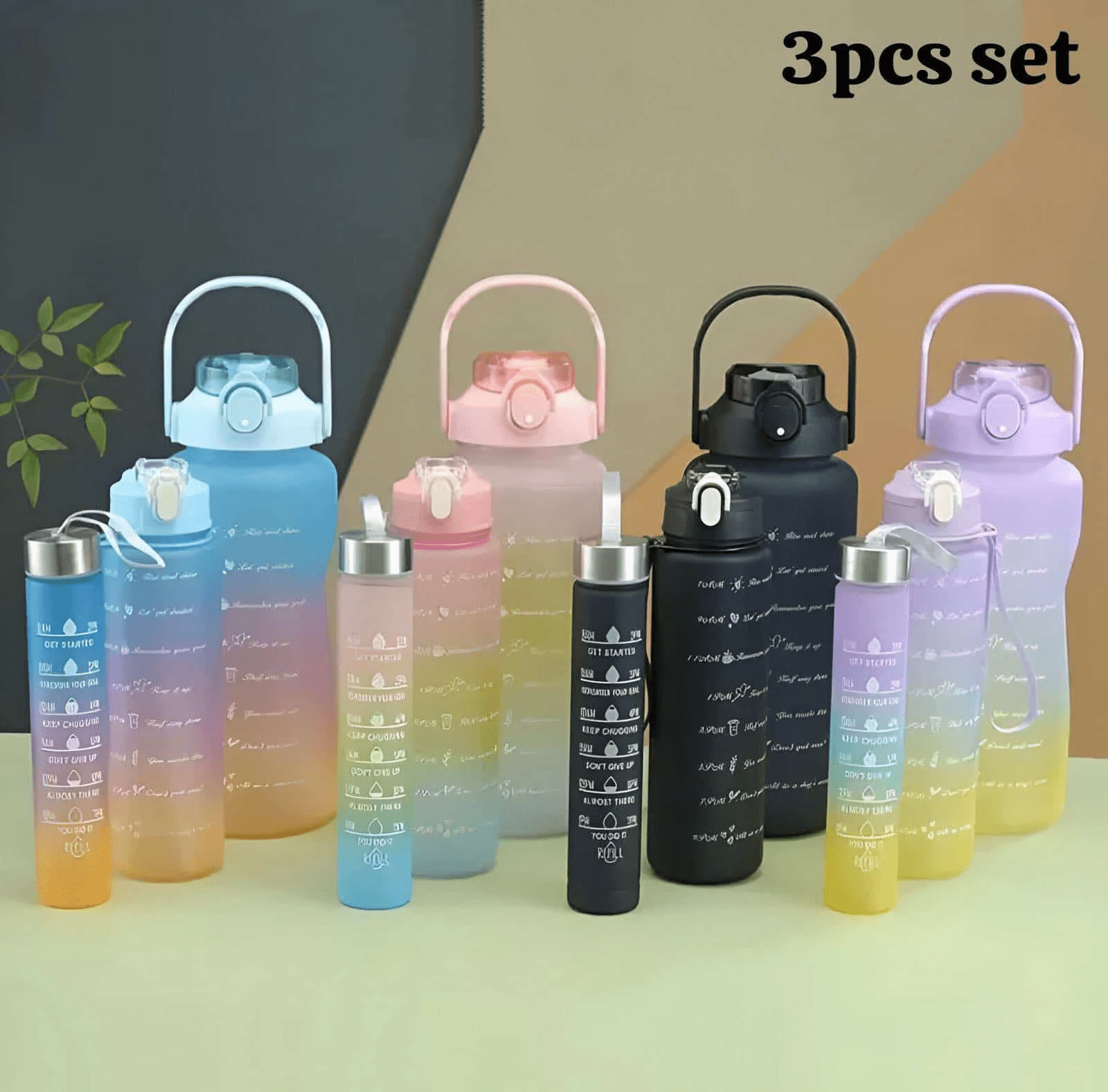 3-in-1 themed motivational water bottles