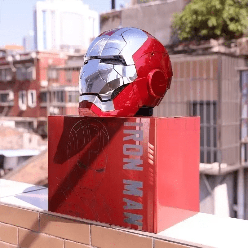 Get the Iron Man 1:1 Helmet Mk5 Mk50 with electric open-close, English voice control, and LED eyes. Perfect for cosplay, collectors, and Marvel fans. Order now for the best price!